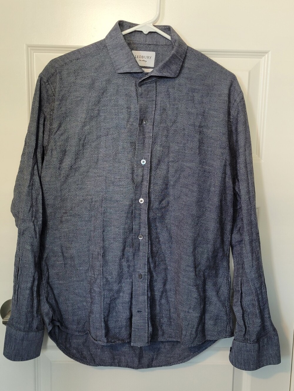 Ledbury Fine Shirting Men’s Large Slim Fit Button Down Shirt Blue Gray